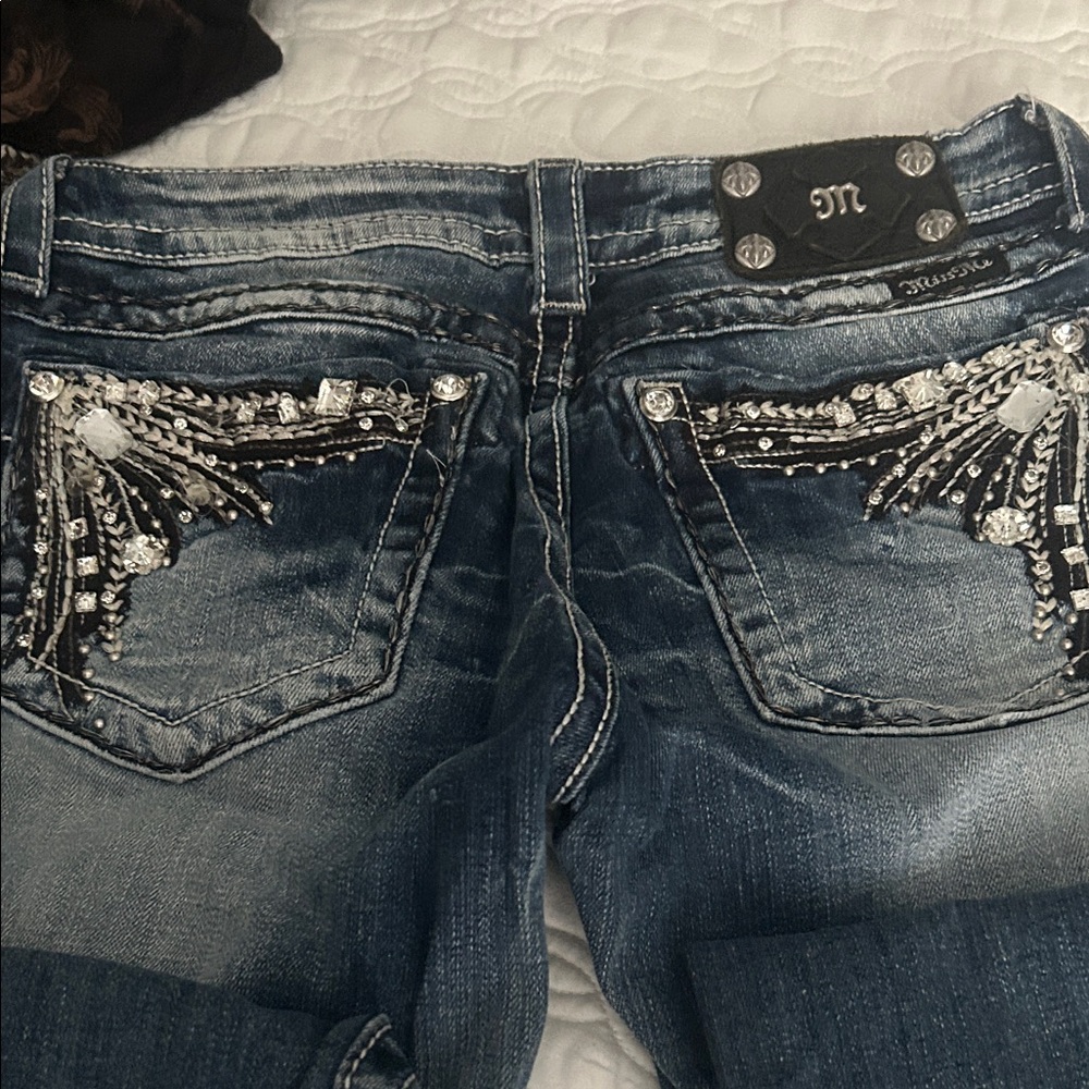 Miss Me Women's Dark Blue Boot Cut Jeans with Silver Embellishments